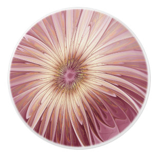 Abstract Flower Fractal Art & Shades of Burgundy Ceramic Knob