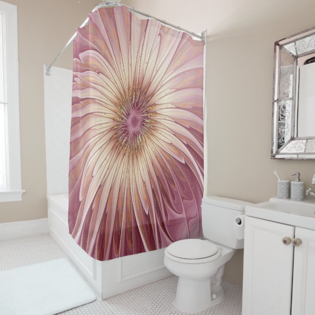 Abstract Flower Fractal Art & Shades of Burgundy Shower Curtain (In Situ)