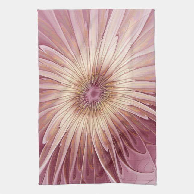 Abstract Flower Fractal Art & Shades of Burgundy Tea Towel (Vertical)