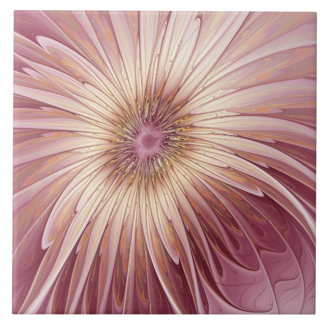 Abstract Flower Fractal Art & Shades of Burgundy Tile (Front)