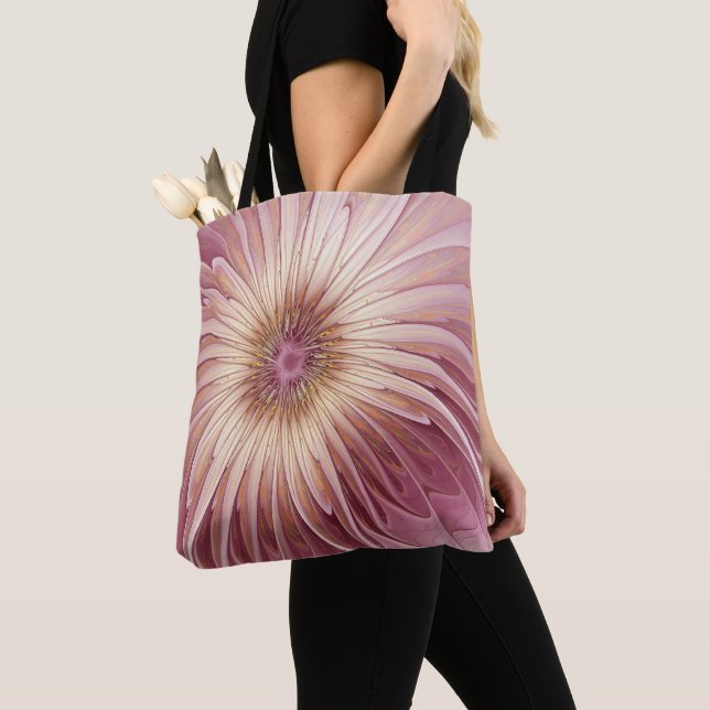 Abstract Flower Fractal Art & Shades of Burgundy Tote Bag (Close Up)