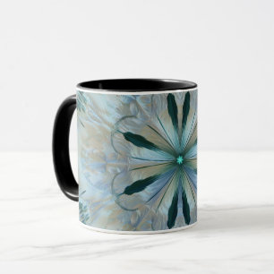 Abstract Flower Fractal Teal White Blue Grey Mug