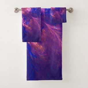 Abstract Flower Light Purple And Blue Patterns Mix Bath Towel Set