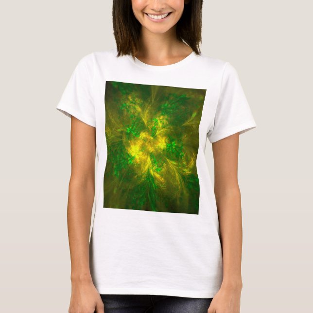 Abstract Flower Light Yellow And Green Patterns T-Shirt (Front)