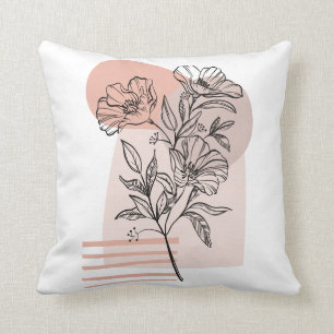 Abstract flower line art pastel pink cushion
