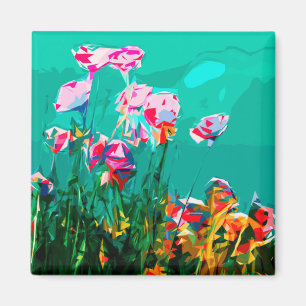 Abstract Flower magnet pink teal orange