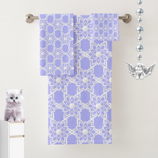 Abstract Flower Mandala Pattern on Light Blue Bath Towel Set (Creator Uploaded)