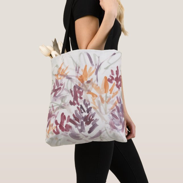 Abstract Flower Painting Purple Orange Tote Bag (Close Up)