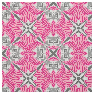 Abstract Flower Petals Fuchsia Pink and Grey   Fabric