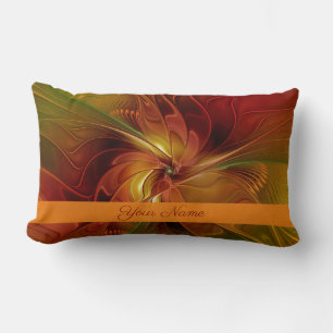 Abstract Flower Red Orange Brown Green Name Lumbar Cushion