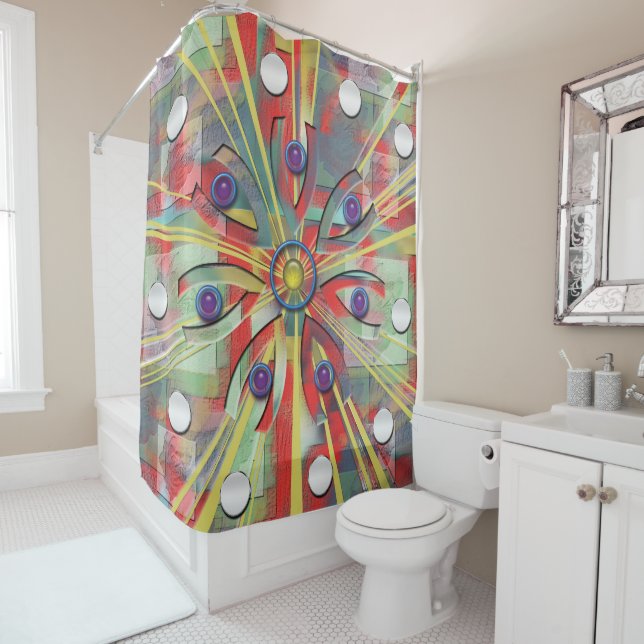 Abstract Flower Shower Curtain (In Situ)