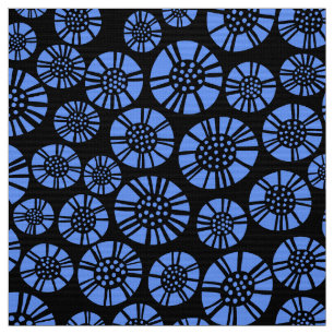 Abstract Flowers 031023 - Baby Blue on Black Fabric