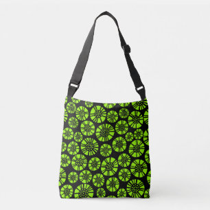 Abstract Flowers 031023 - Chartreuse on Black Crossbody Bag