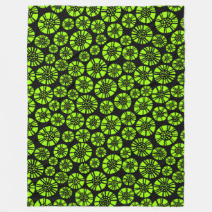 Abstract Flowers 031023 - Chartreuse on Black Fleece Blanket