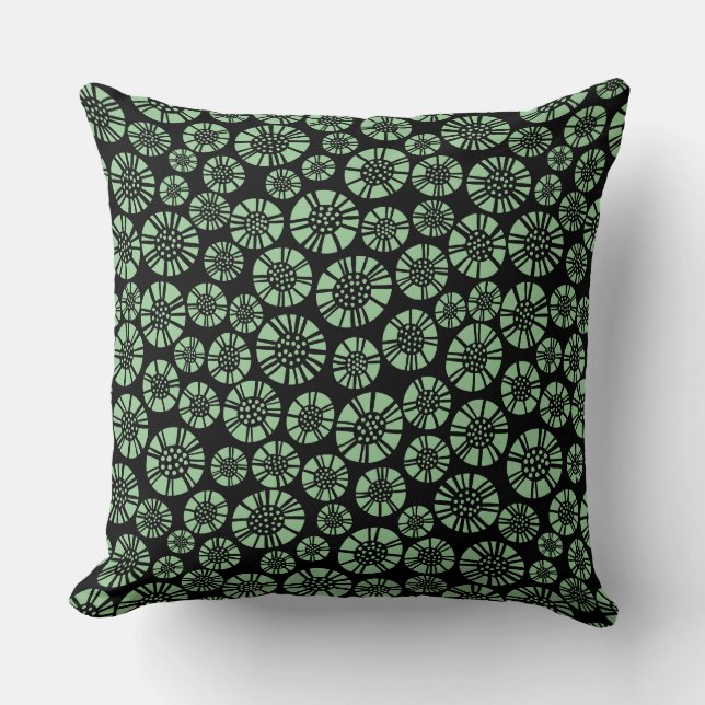 Abstract Flowers 031023 - Faded Green on Black Cushion (Front)