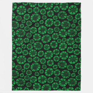 Abstract Flowers 031023 - Grass Green on Black Fleece Blanket