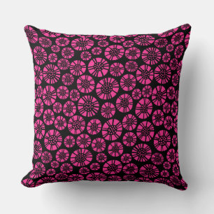 Abstract Flowers 031023 -Hot Pink on Black Cushion