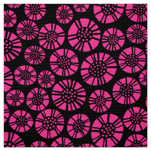 Abstract Flowers 031023 - Hot Pink on Black Fabric