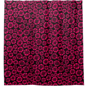 Abstract Flowers 031023 - Neon Red on Black Shower Curtain