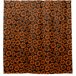 Abstract Flowers 031023 - Orange on Black Shower Curtain
