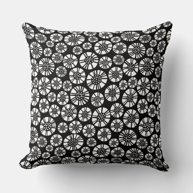 Abstract Flowers 031023 - White on Black Cushion (Front)