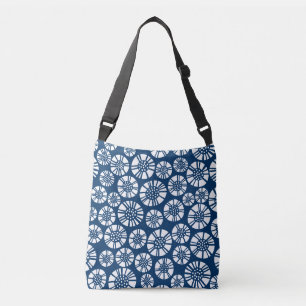 Abstract Flowers 031023 - White on Shibori Blue Crossbody Bag