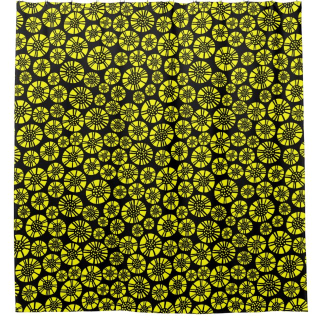 Abstract Flowers 031023 - Yellow on Black Shower Curtain (Front)