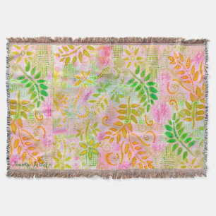 Abstract Flowers and Leaves Throw Blanket
