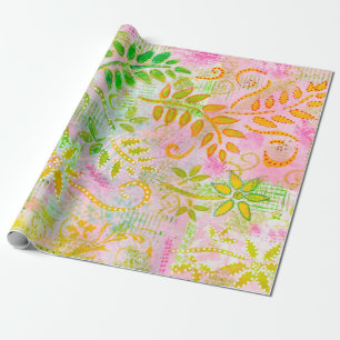 Abstract Flowers and Leaves Wrapping Paper
