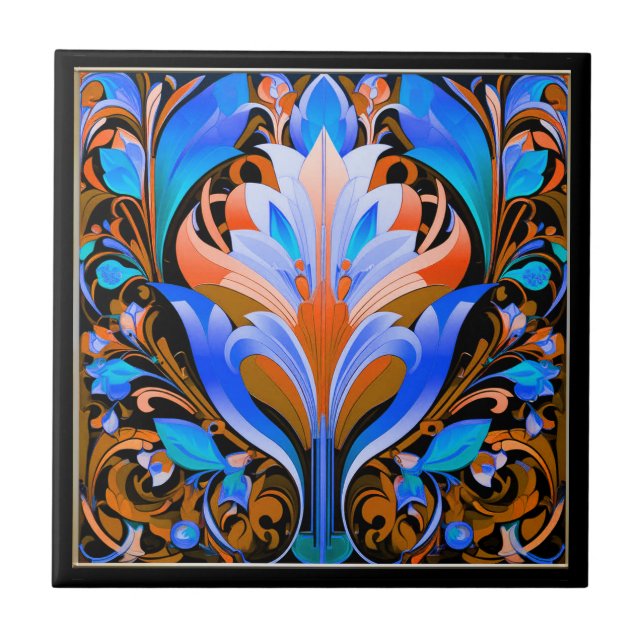 Abstract Flowers Art Deco Ceramic Tile (Front)