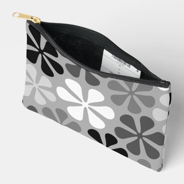 Abstract Flowers Black White Grey Accessory Pouch (Open)