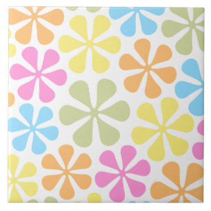 Abstract Flowers Bright Colour Mix Tile