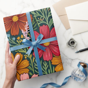 Abstract Flowers Butterflies Wrapping Paper