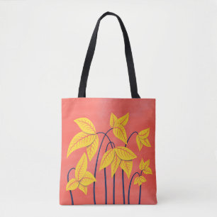 Abstract Flowers Coral Yellow Floral Art Name Tote Bag