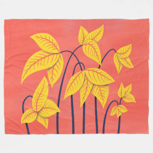 Abstract Flowers Coral Yellow Floral Geometric Art Fleece Blanket
