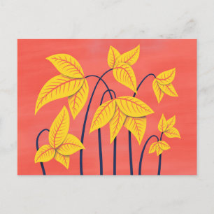 Abstract Flowers Coral Yellow Floral Geometric Art Postcard