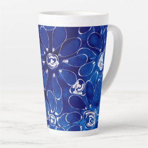 Abstract Flowers Daisies Blue White Daisy Floral Latte Mug