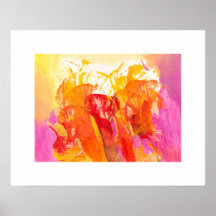 Abstract Flowers in Pink, Tangerine, and Gold Poster