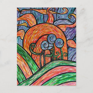 Abstract Flowers In Sunset Colourful Art Postcard