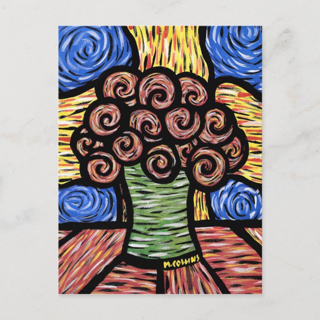 Abstract Flowers In Vase Colourful Postcard (Front)