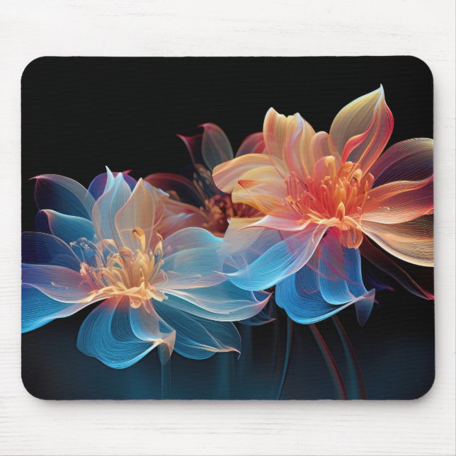 Abstract flowers on a black background mouse pad (Front)