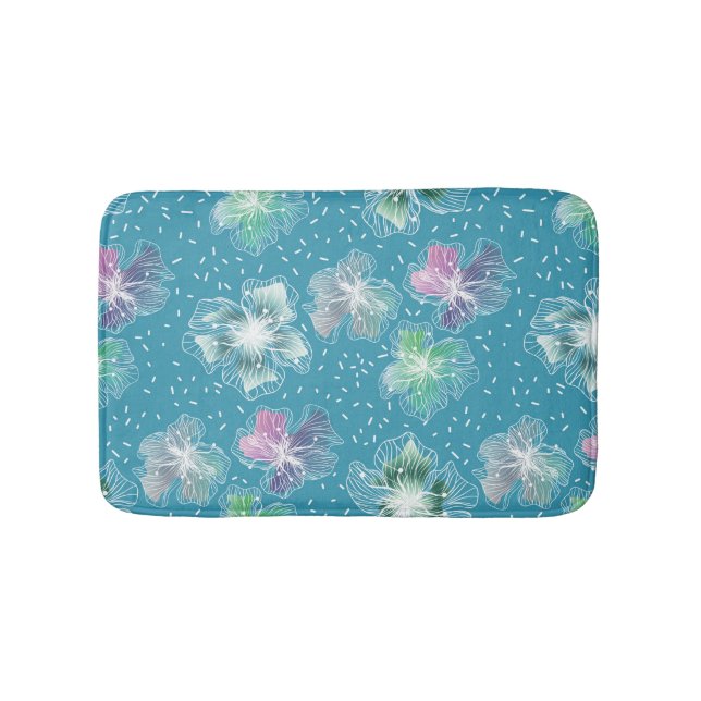 Abstract flowers on beautiful light blue tones bath mat (Front)