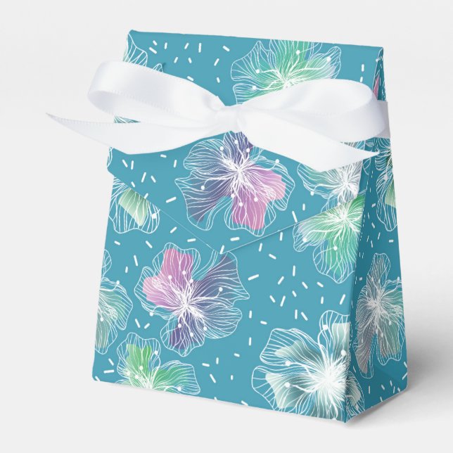 Abstract flowers on beautiful light blue tones favour box (Front Side)