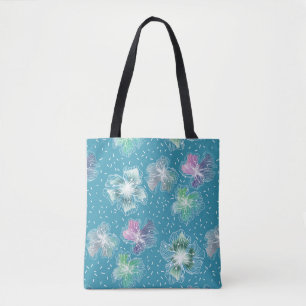 Abstract flowers on beautiful light blue tones tote bag