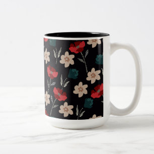 Abstract flowers on black Two-Tone coffee mug