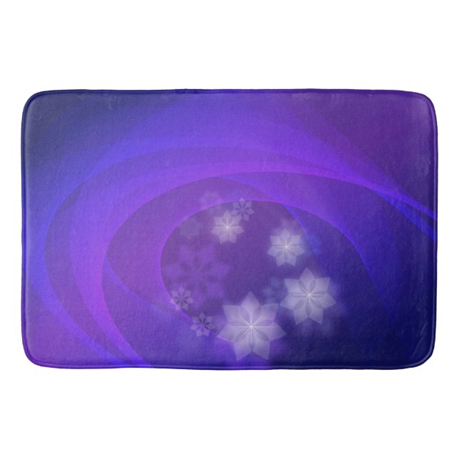 Abstract Flowers On Folded Indigo Background Bath Mat (Front)