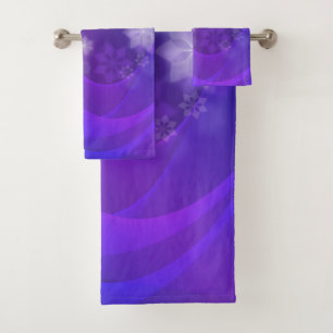 Abstract Flowers On Folded Indigo Background Bath Towel Set