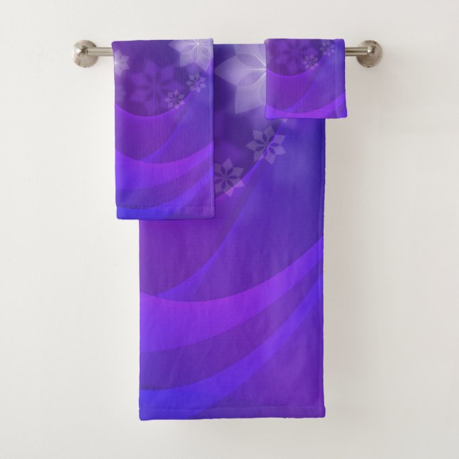 Abstract Flowers On Folded Indigo Background Bath Towel Set (Insitu)