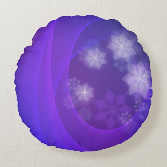 Abstract Flowers On Folded Indigo Background Round Cushion (Front)