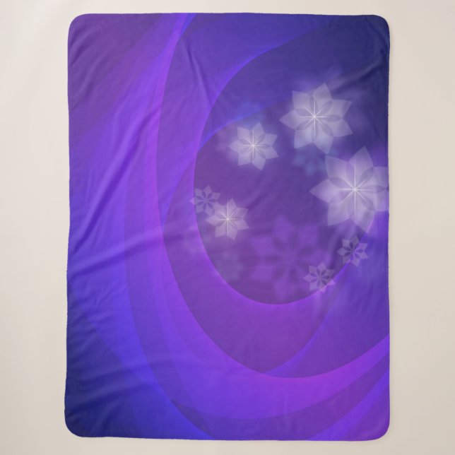 Abstract Flowers On Folded Indigo Background Sherpa Blanket (Front)